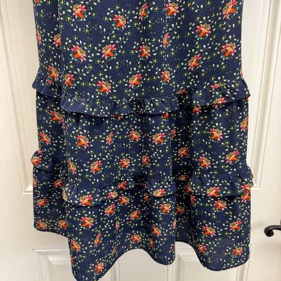 Max Studio V Neck Empire Waist Blue, Red, Yellow Floral Midi Dress - Picture 9 of 13
